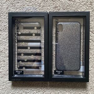 Set Of Two Super Cute iPhone X Hard Shell Sparkly Phone Cases One is Kate Spade